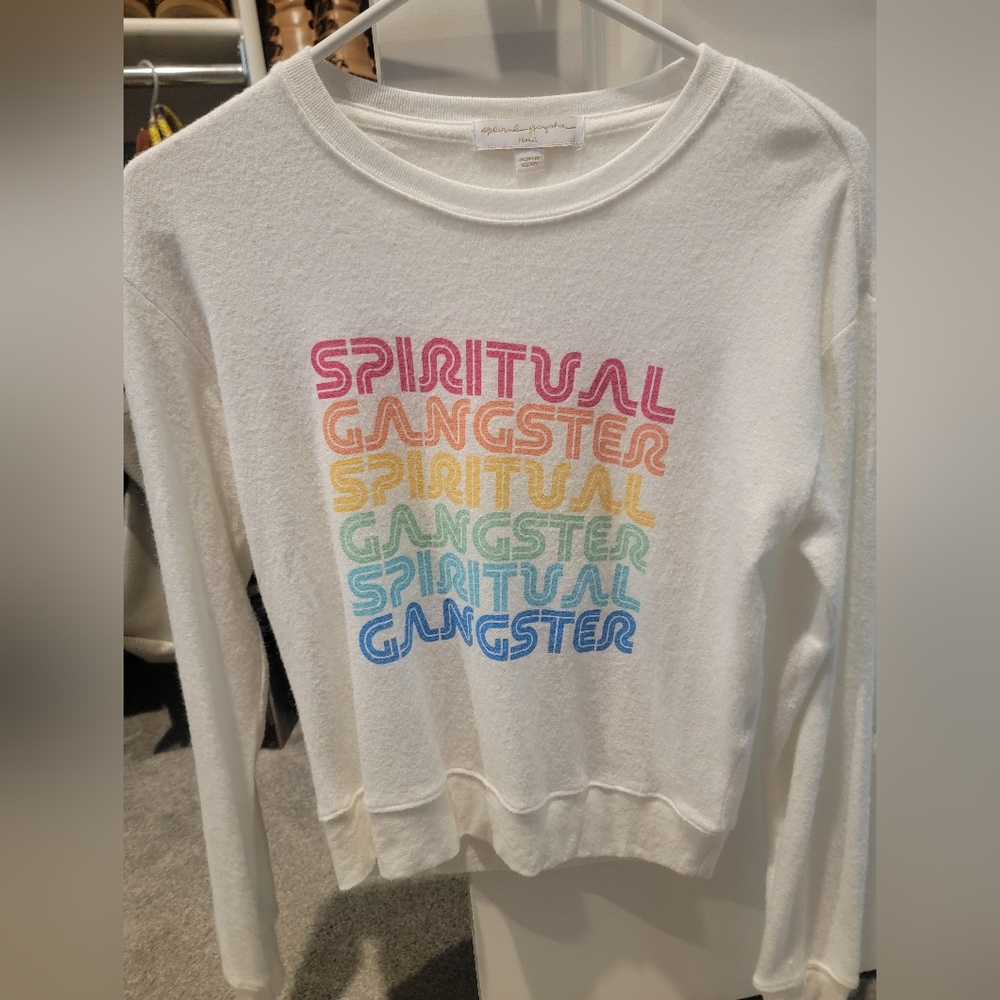 Spiritual Gangster Kids White Rainbow Graphic Sweatshirt